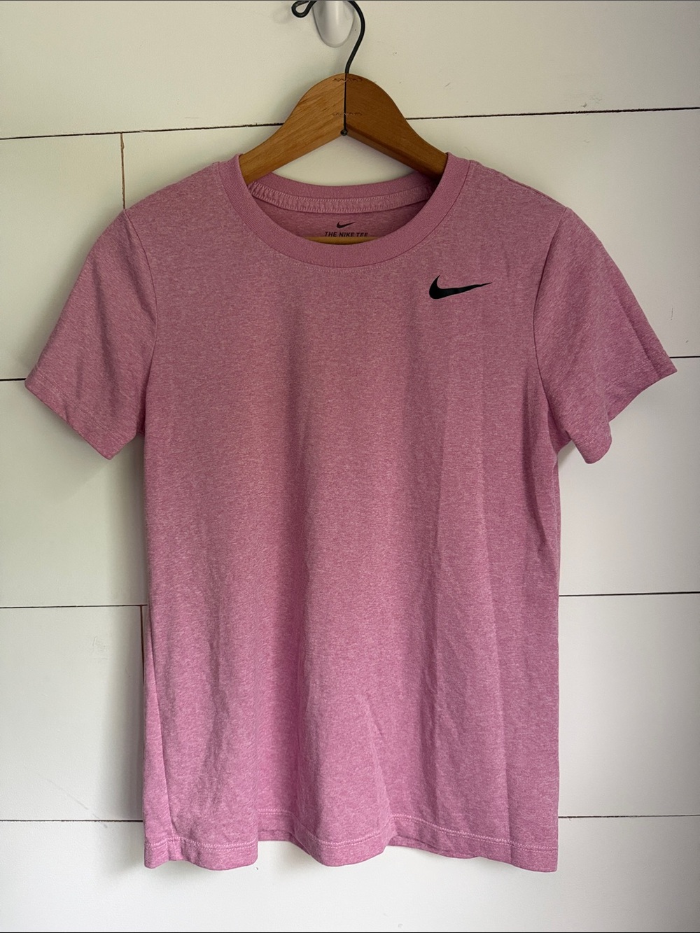Nike Dri-Fit Heather Pink Short Sleeve Crew Tee with Black Swoosh